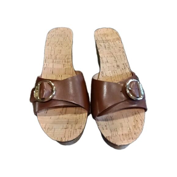 Tommy Hilfiger Shoes - tommy hilfiger womens Brown Leather Wedges Gold Buckle Y2K Preppy Sz. 9.5 M